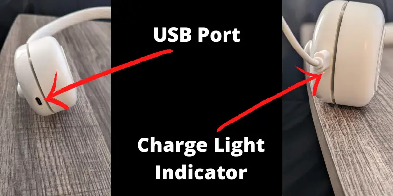 Image of author's neck fan on and off the charger—how to charge neck fans