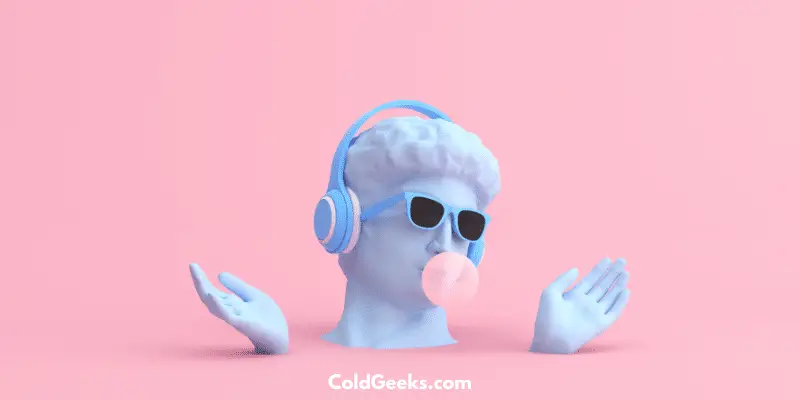 Blue mannequin with headphones and shades, blowing gum—Why Does Gum Make Water Cold 
