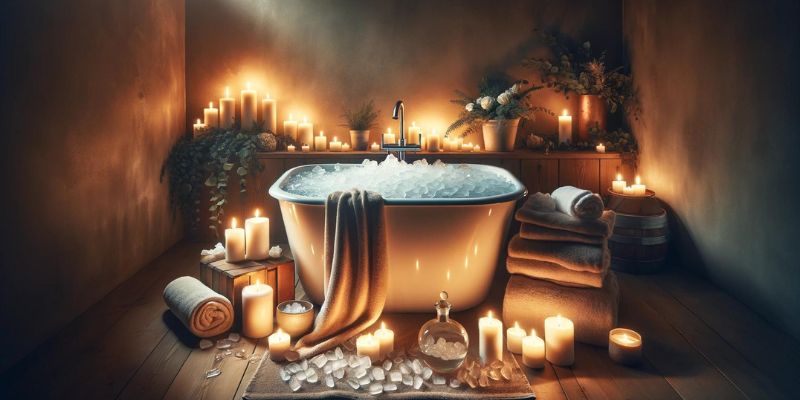 Cozy home spa with ice bath, candles, and soft towels - what to do after an ice bath