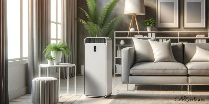 Merkury Air Purifier and Cooling Fan in a modern living room