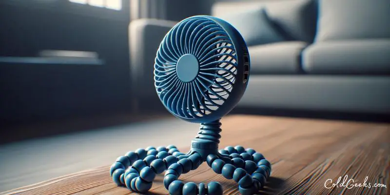 Flexible blue fan in a living room - What is a Vivitar Fan