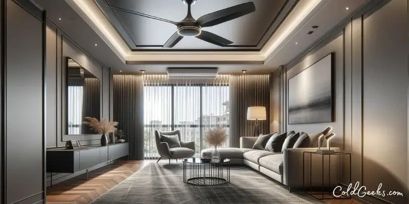 Modern ceiling fan in a stylishly decorated living room -- Is Atomberg Fan Good