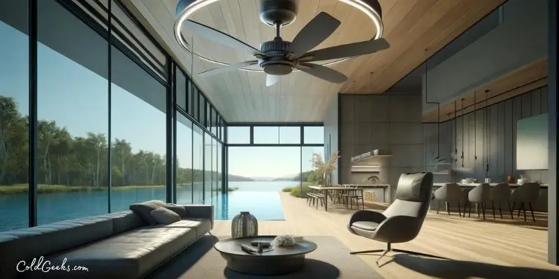 Modern ceiling fan in a stylishly decorated living room -- Is Fanco Fan Good