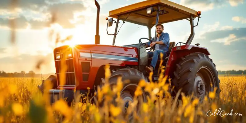 Famer on a tractor -- Best Fans for Tractors